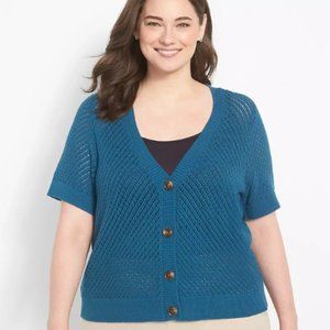 Lane Bryant Womens Classic Short-Sleeve Button-Front Cropped Cardigan